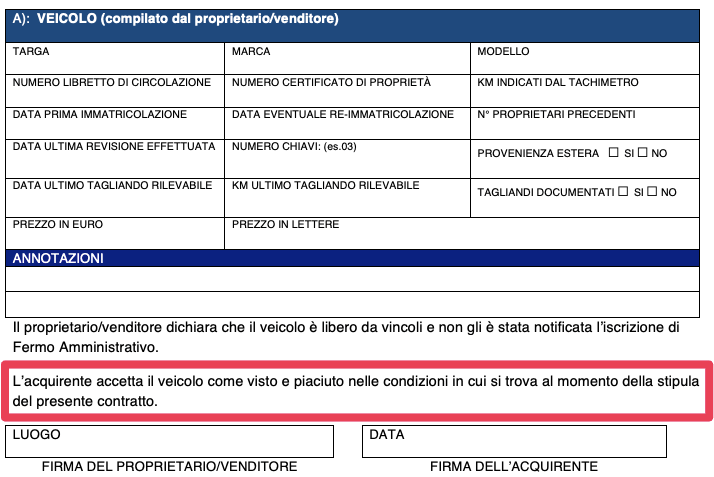 Cosa significa la clausola visto e piaciuto nel contratto di vendita auto